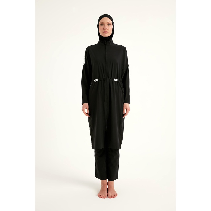 Black Full Coverage Modest Swimwear Burkini Set M2507-1