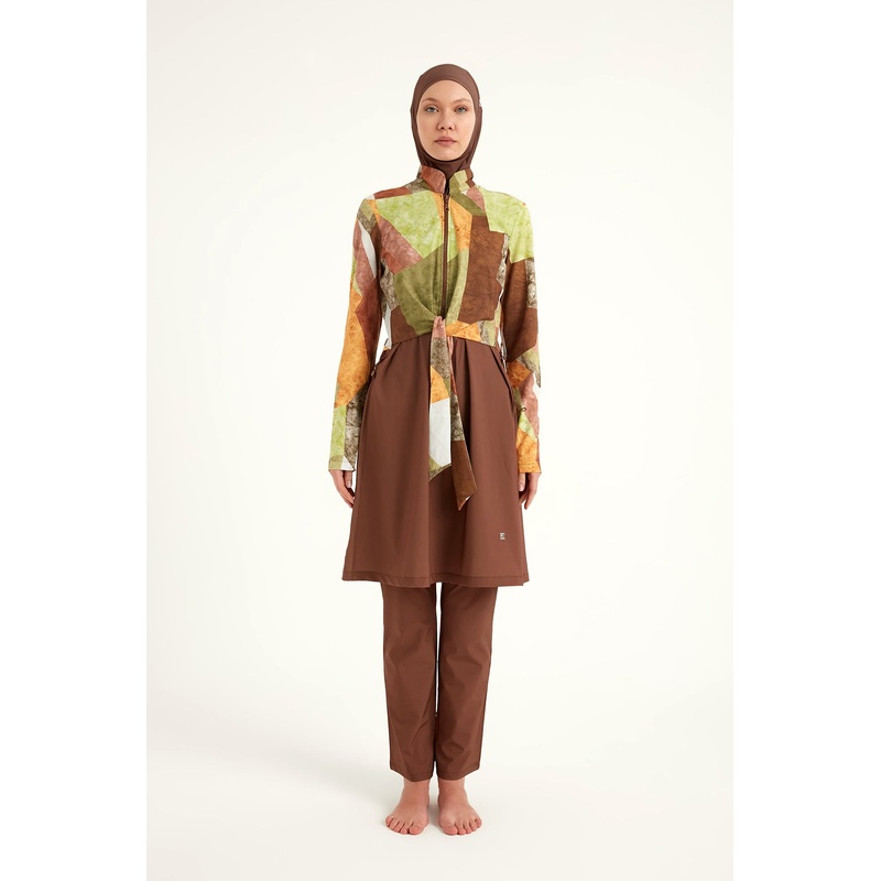 Brown Full Coverage Modest Swimwear Burkini Set M2530-1
