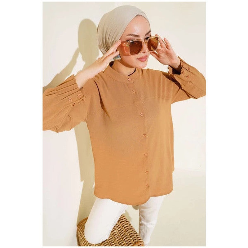 Cuffed Pleated Tunic Camel