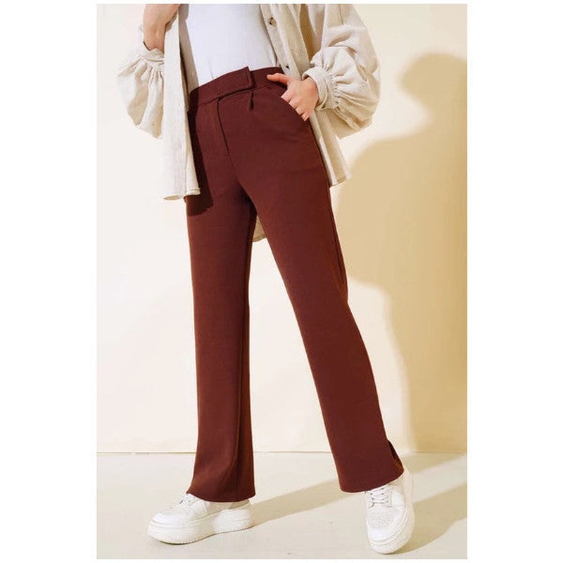 Velcro Single Pleated Trousers Brown