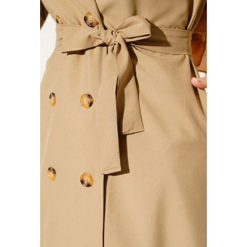 Waist Belted Buttoned Trench Coat Latte