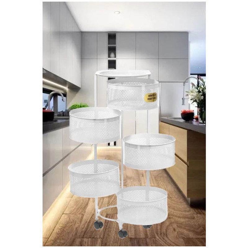 White 5-Tier Side-Opening Wheeled Potato & Onion Basket  Vegetable And Fruit Storage Rack