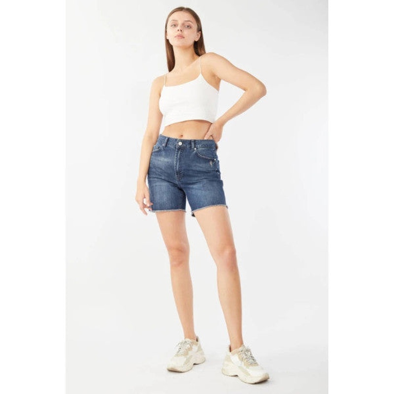 Women's Cut-Cut Jean Shorts Dark Blue