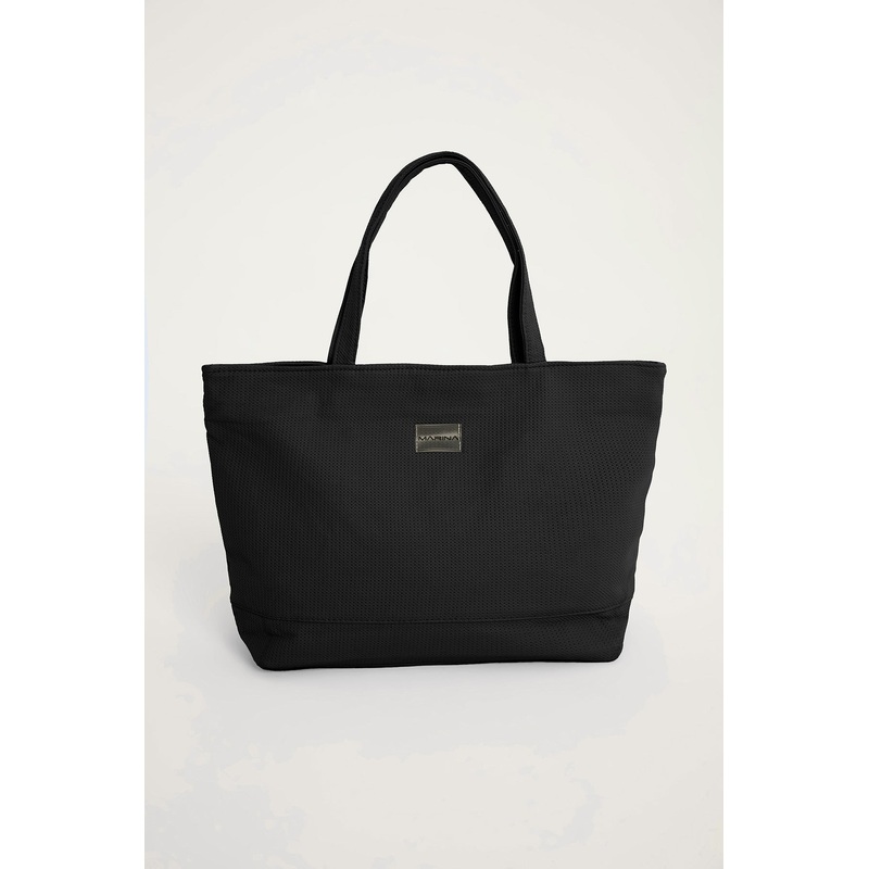 Black Faux Leather Beach Bag With Zipper Ca2502-1