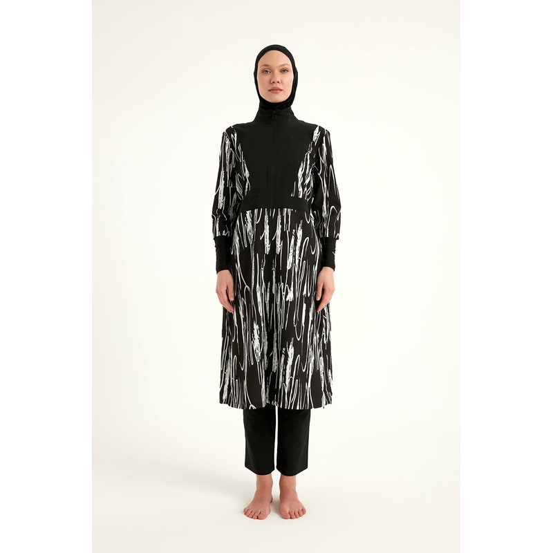 Black Full Coverage Swimwear Burkini Set M2504