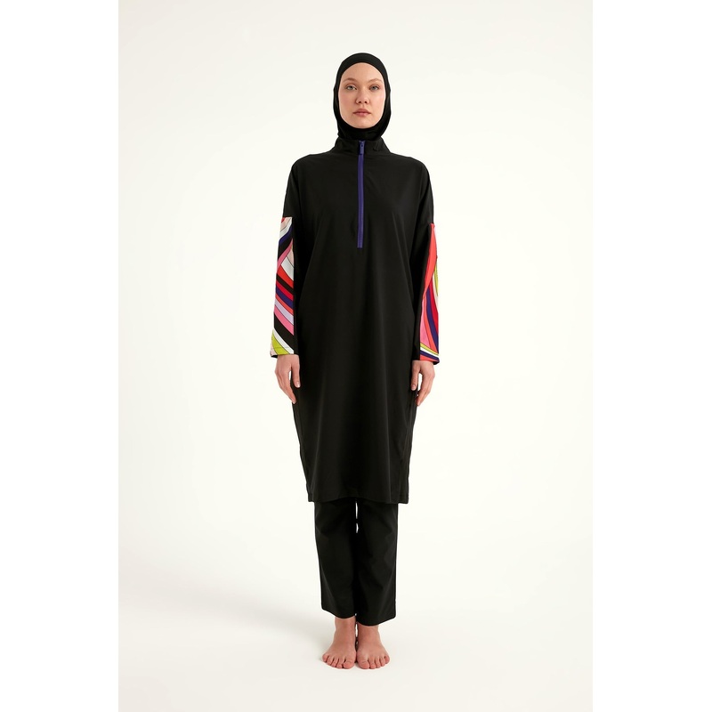 Black Full Coverage Swimwear Burkini Set M2510
