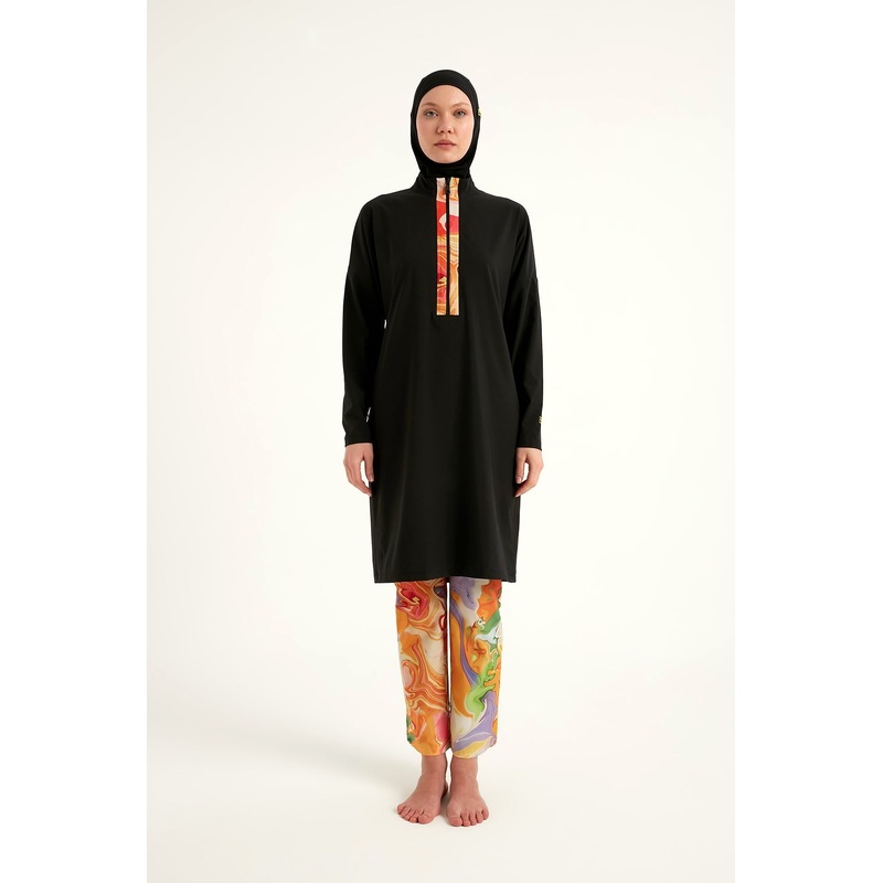 Black Full Coverage Swimwear Burkini Set M2525