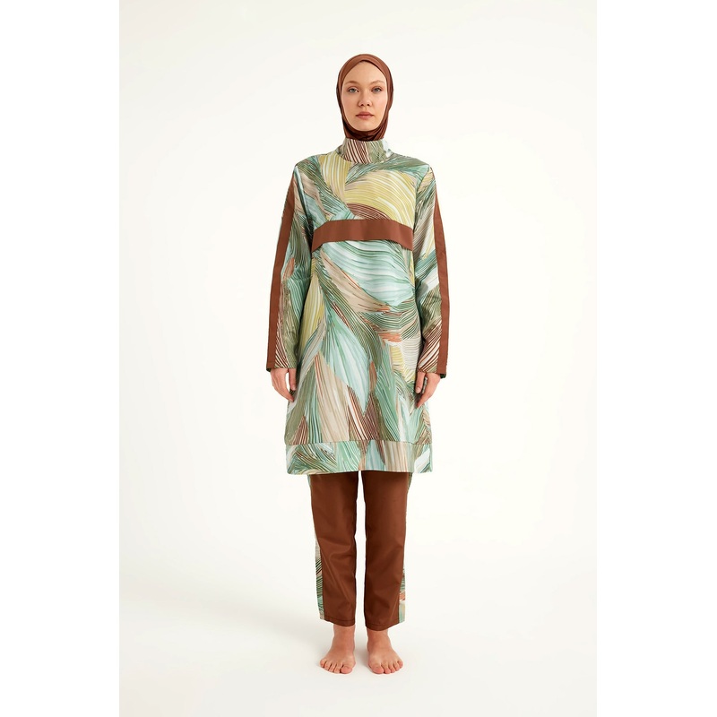 Brown Full Coverage Modest Swimwear Set For Women R2512