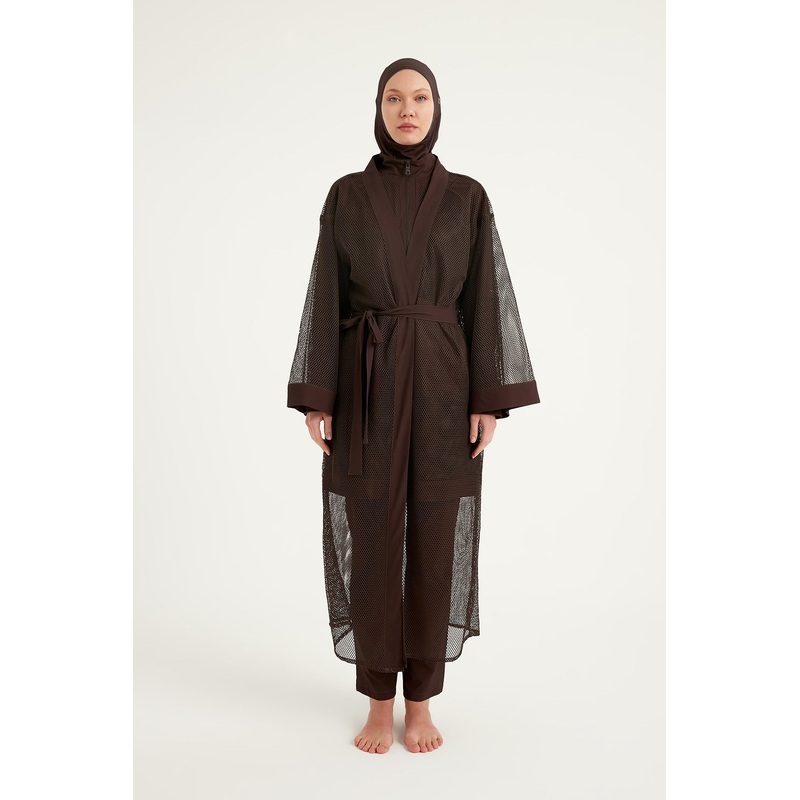 Brown Modest Full Coverage Mesh Kimono  Marina P2501-4
