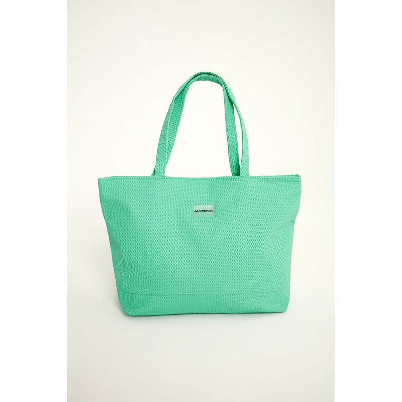 Green Faux Leather Beach Bag With Zipper Ca2502-4