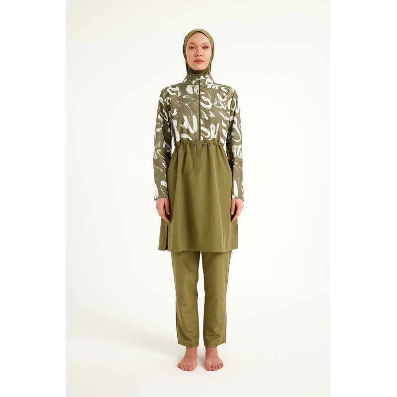 Green Full Coverage Modest Swimwear Set For Women R2506