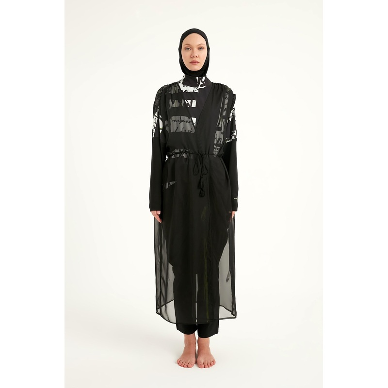 Marina Black Sleeveless Silky Kimono - P2502