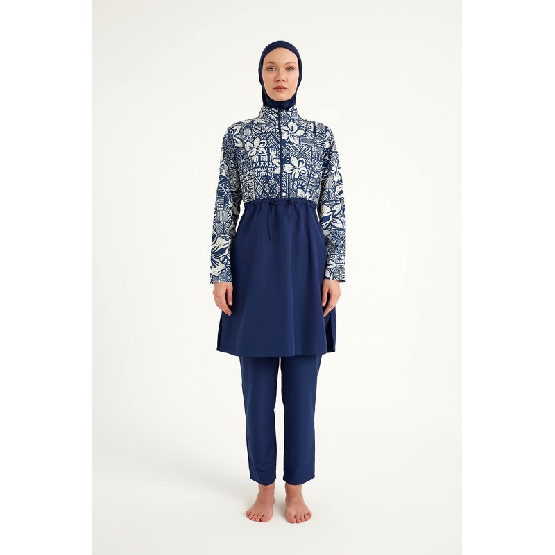 Navy Blue Full Coverage Modest Swimwear Set For Women R2504