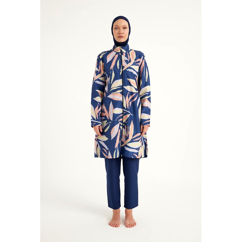 Navy Blue Full Coverage Modest Swimwear Set For Women R2508