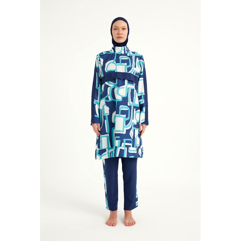 Navy Blue Full Coverage Modest Swimwear Set For Women R2513