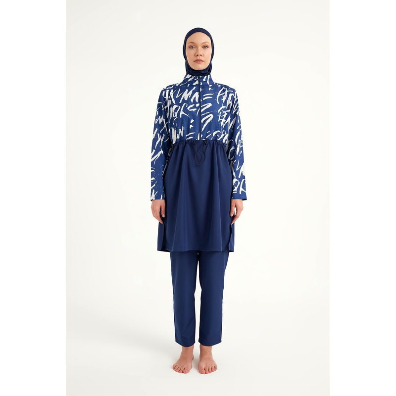 Navy Blue Full Coverage Modest Swimwear Set R2502