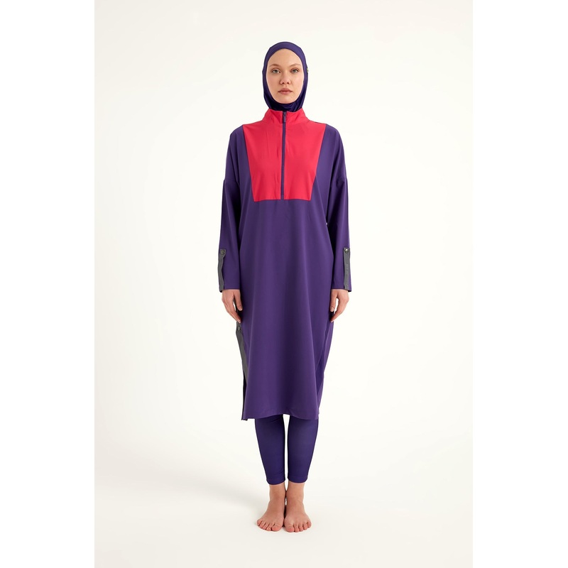 Purple Full Coverage Modest Swimwear Burkini Set M2527-2
