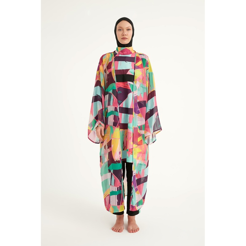 Rivamera Multicolor Brushstroke Print Kimono - Rp2511