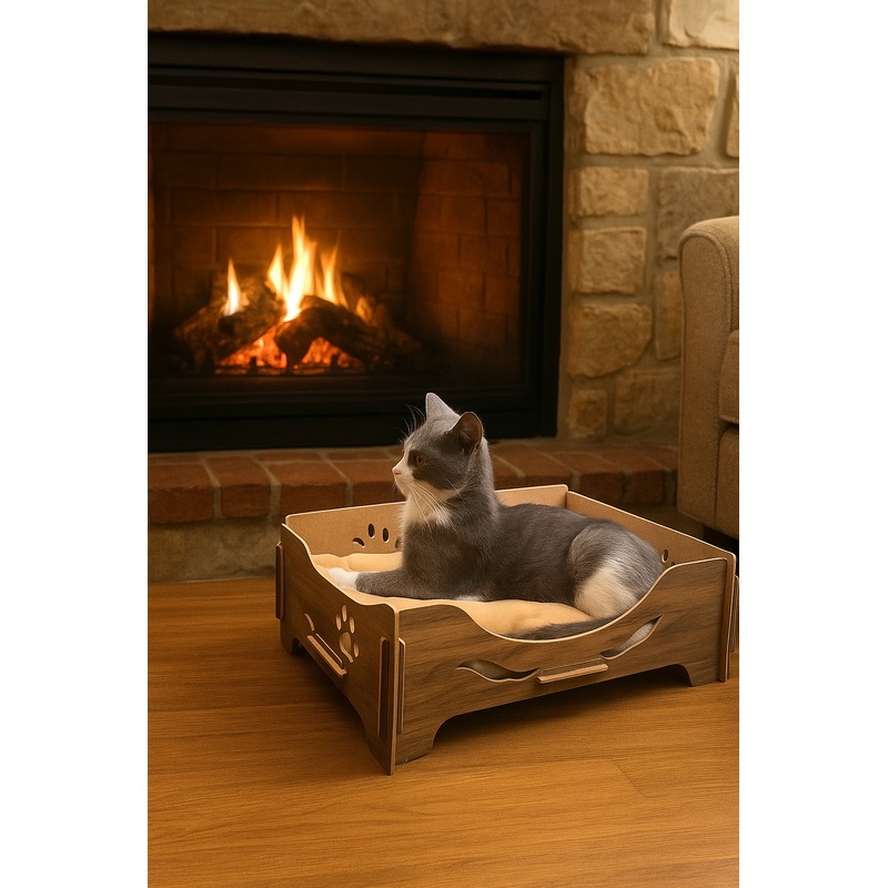 Wooden Cat Bed | Modern Cat Furniture | Elevated Pet Bed | Minimalist Cat House | Cozy Wooden Sleeping Bed for Cats & Kittens