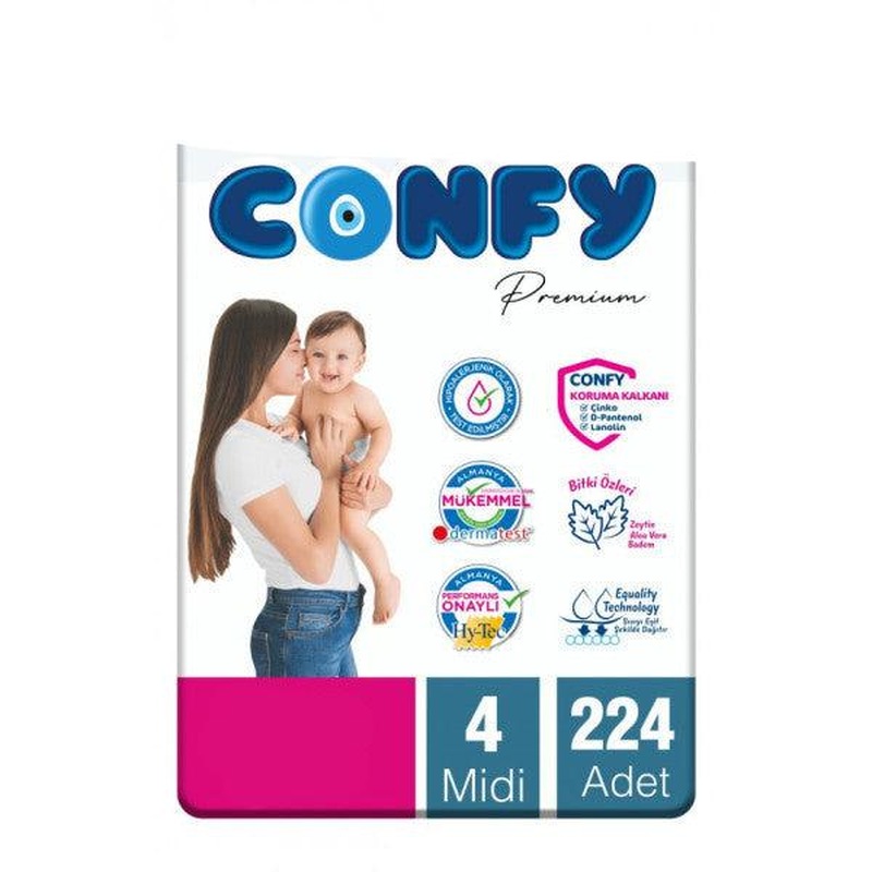 Confy Premium Size 4 Baby Diaper Maxi 7 - 14 Kg 224 Pcs