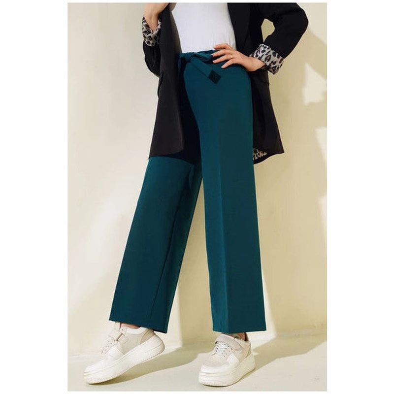 Double-Breasted Trousers With Belted Tie Green