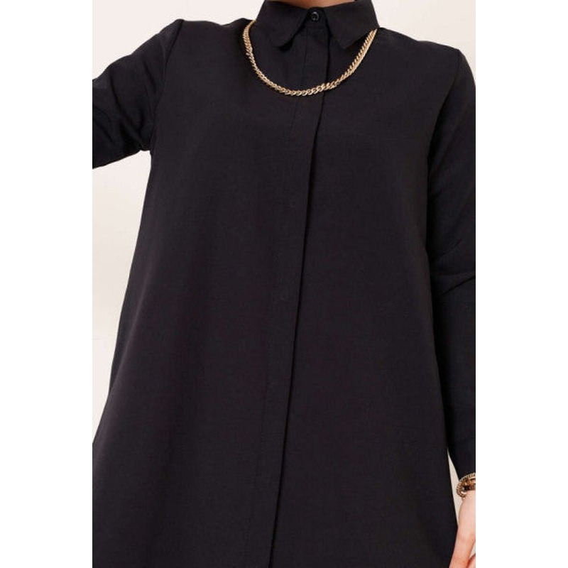 Long Model Classic Collar Black Tunic