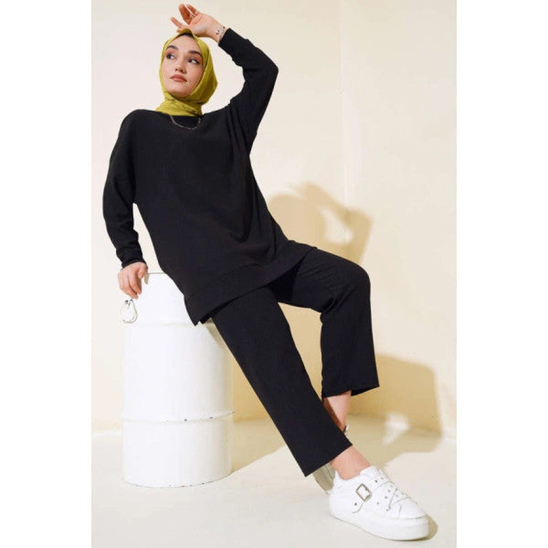 Wrapped Double Suit With Slits On The Sides Black