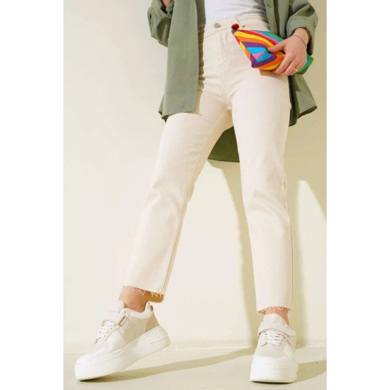 High Waist Pipe Leg Jeans Stone