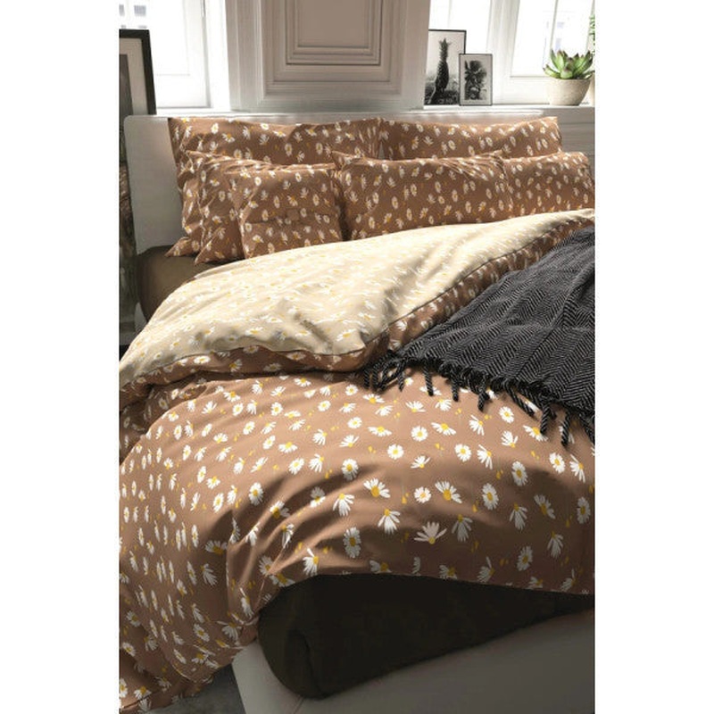 Coffee Daisy Single Duvet Cover Set Cotton