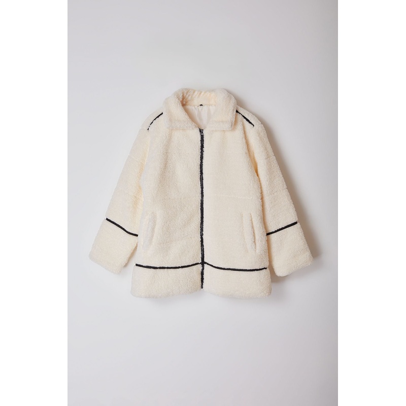 Curve Women's Ecru Straight Long Regular Plus Size Coat