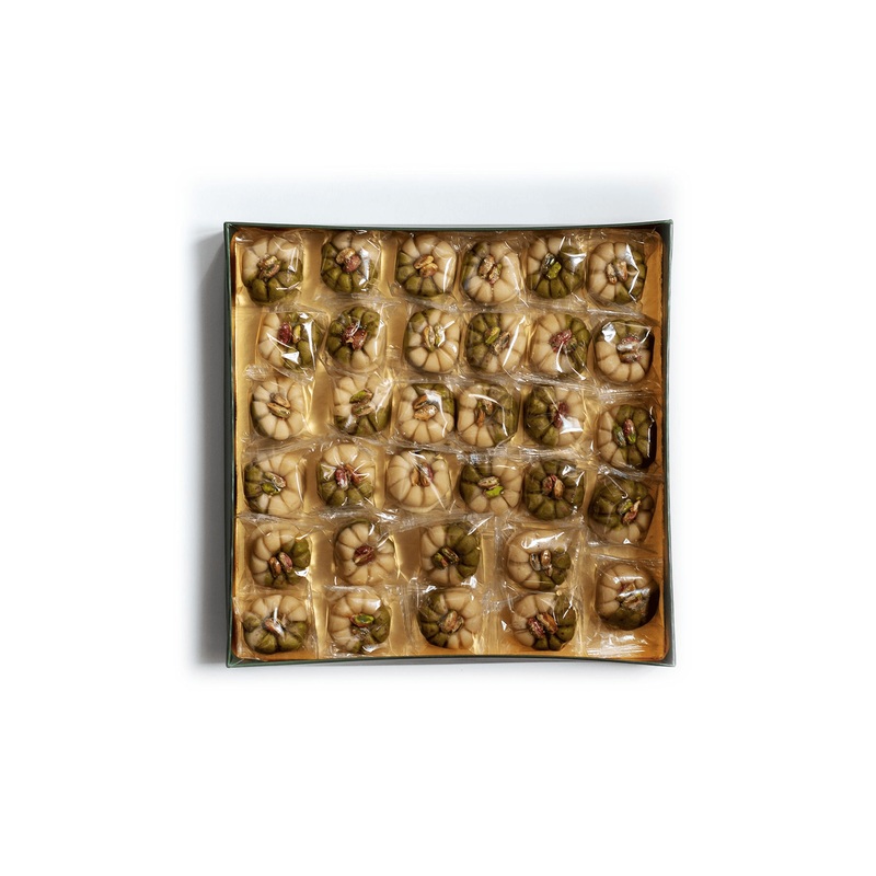 Flower-Shaped Almond Paste Halva  Handmade Dessert With Peanut Butter, Orange Blossom Aroma & Whole Pistachio Garnish