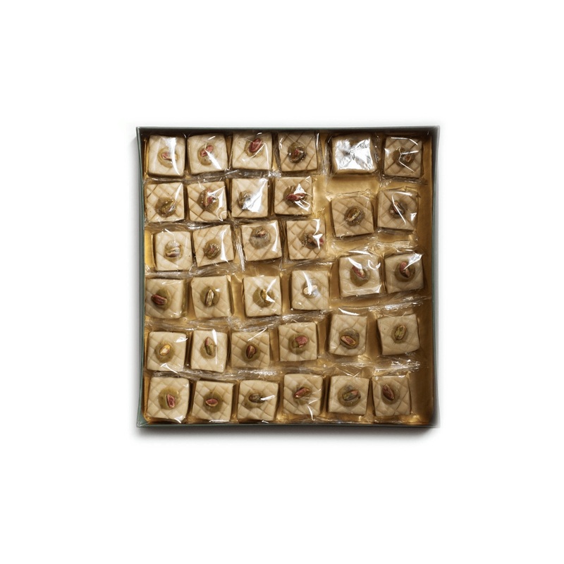Square Almond Paste Halva  Handmade Dessert With Peanut Butter, Whole Pistachio Garnish & Orange Blossom Aroma
