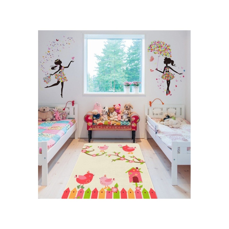 Bird Figured Digital Printed Children's Room Carpet
