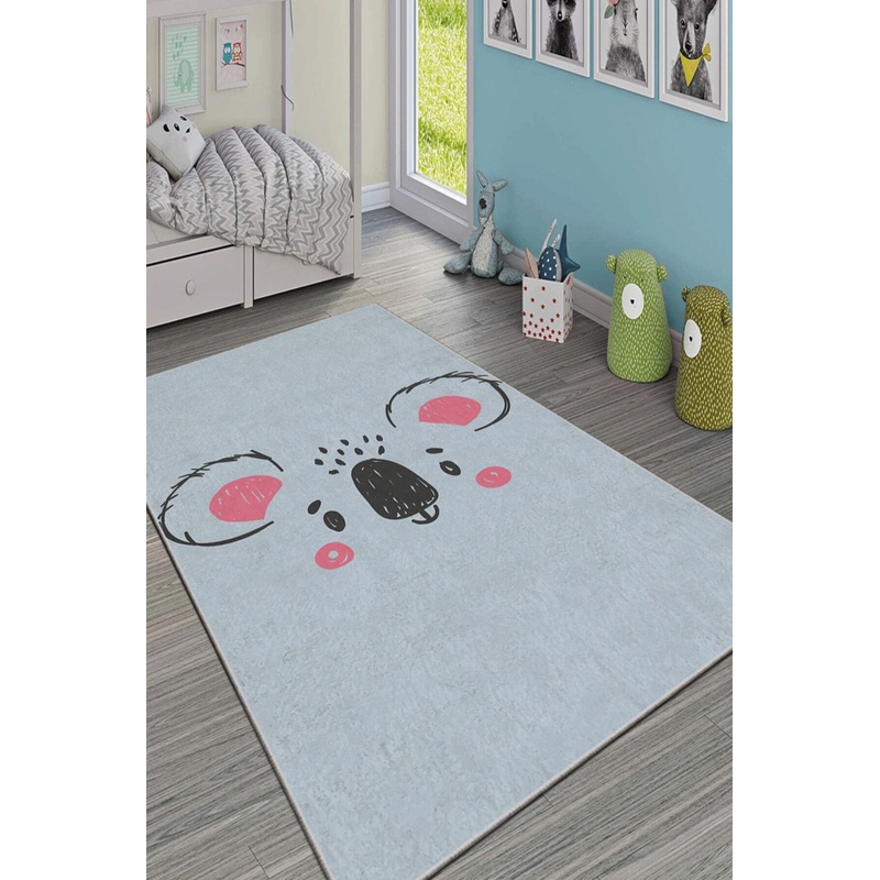 Blue Mouse Figured Digital Printed Children's Room Carpet