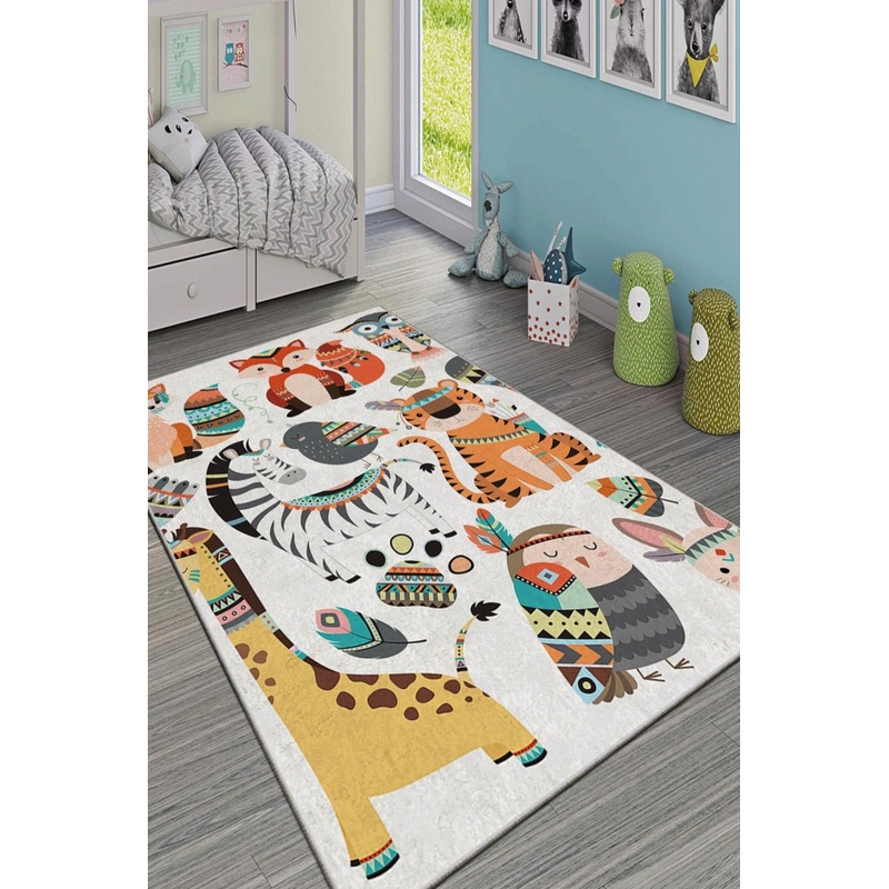 Digitally Printed Room Rug With Native American Animal Figures