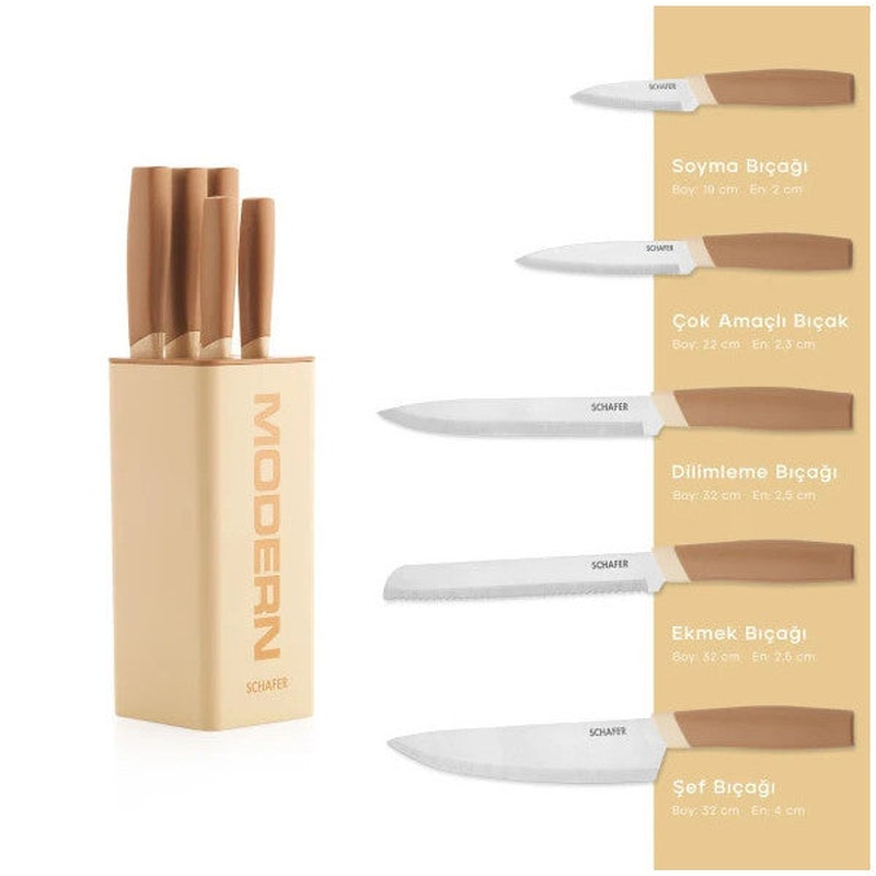 Schafer Forge Block Knife Set 6 Pieces - Cream