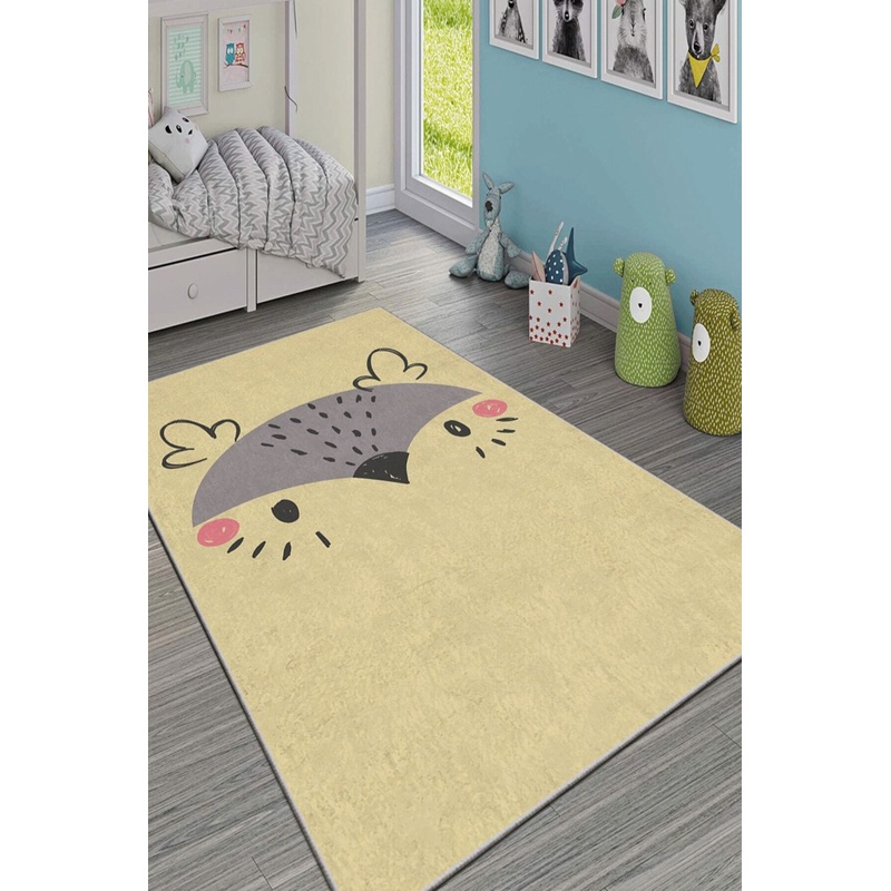 Yellow Bird Figured Digital Printed Children's Room Carpet
