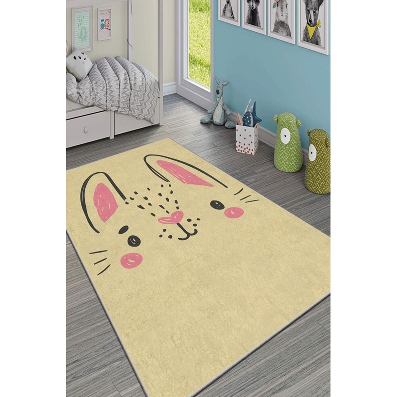 Yellow Rabbit Figured Digital Printed Children's Room Carpet