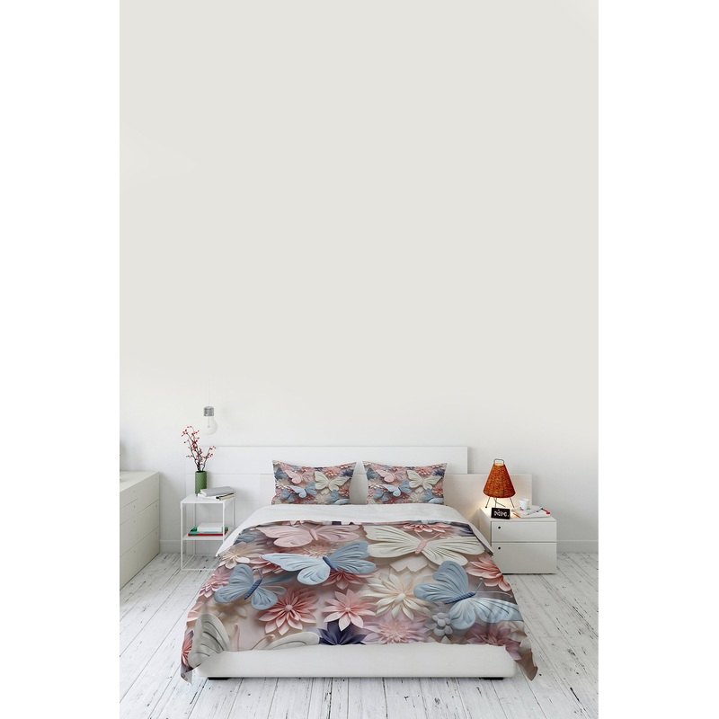 3D Digital Print Butterfly Patterned Double Duvet Cover Set - Without Sheets | Bedding Set, Bedroom Decor