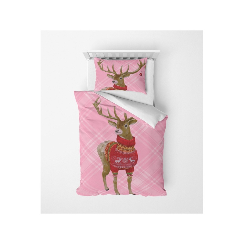 3D New Year's Themed Digital Print Micro Satin Single Duvet Cover Set Deer | Bedding Set, Bedroom Decor