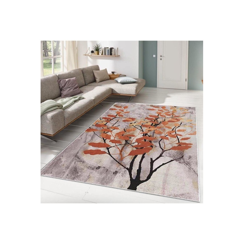 Antique Orange Leafy Tree Digital Printed Carpet