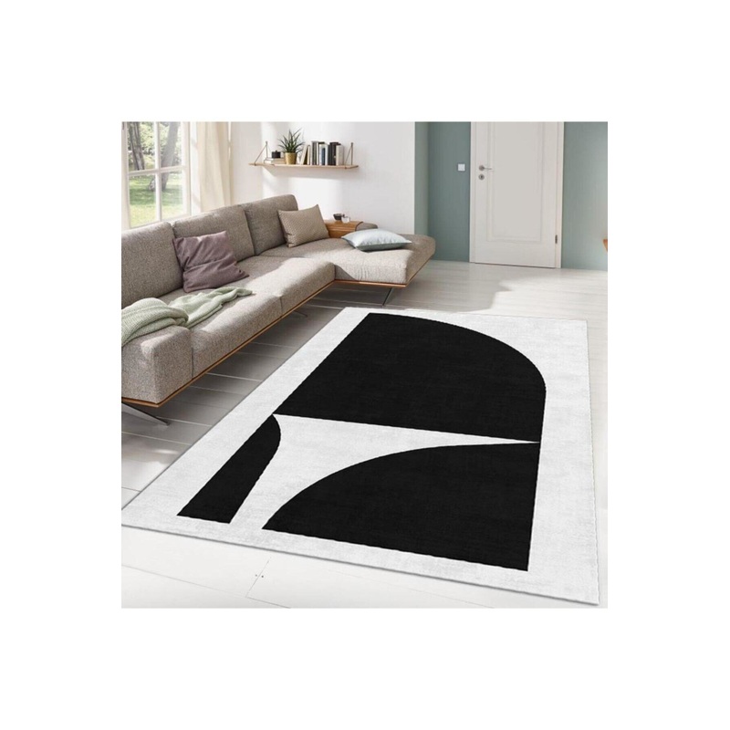 Black Abstract Triangle Drawing Digital Printed Carpet