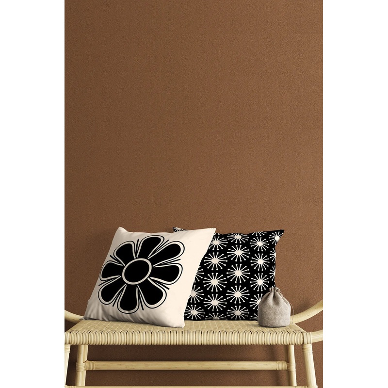 Black And Cream Floral Patterned Digital Print Double-Sided Decorative Gift Pillow Case 2 Pcs