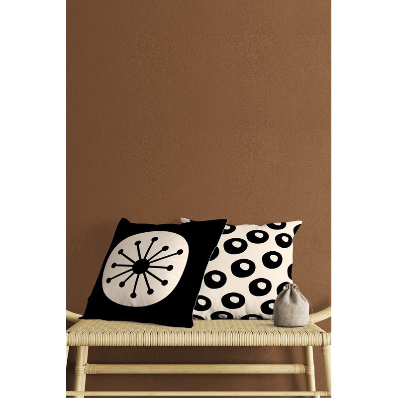 Black And Cream Round Patterned Digital Print Double-Sided 2 Pcs Cushion Cover