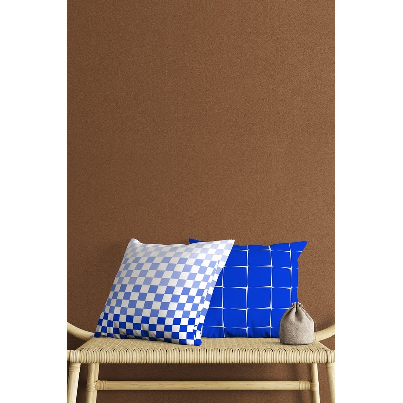 Blue Checkerboard Patterned Digital Print Double-Sided Decorative 2 Pcs Cushion Cover