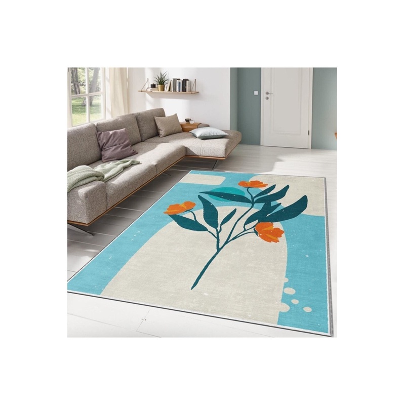 BlueOrange Rose Figured Digital Printed Carpet