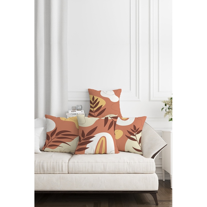 Coffee Ground Abstract Leaf Patterned 4 Pcs Digitally Printed Cushion Cover