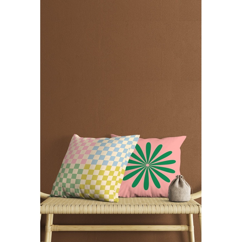 Colorful Checkerboard And Abstract Floral Pattern Digital Print Double-Sided 2 Pcs Cushion Cover