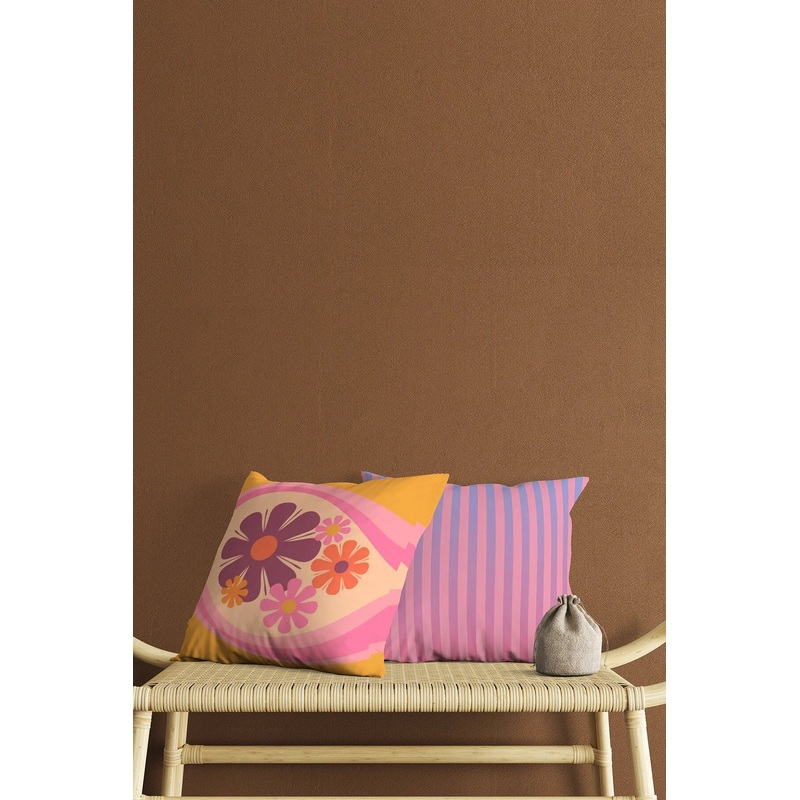 Colorful Flower And Pink Purple Stripe Patterned Digital Print Double-Sided Gift 2 Pcs Cushion Cover