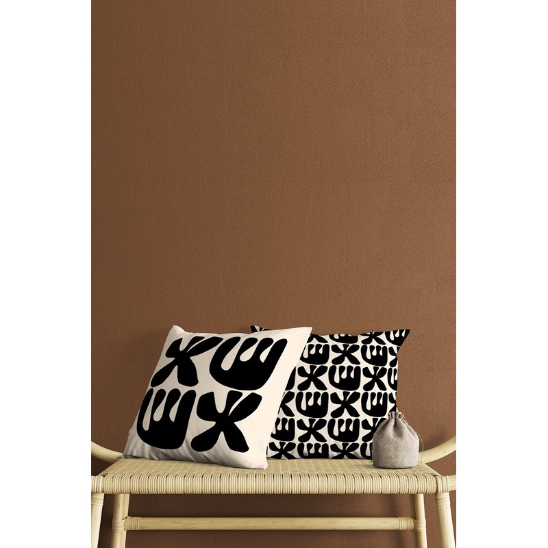 Cream Black Motif Patterned Digital Print Double-Sided Gift Decorative 2 Pcs Cushion Cover